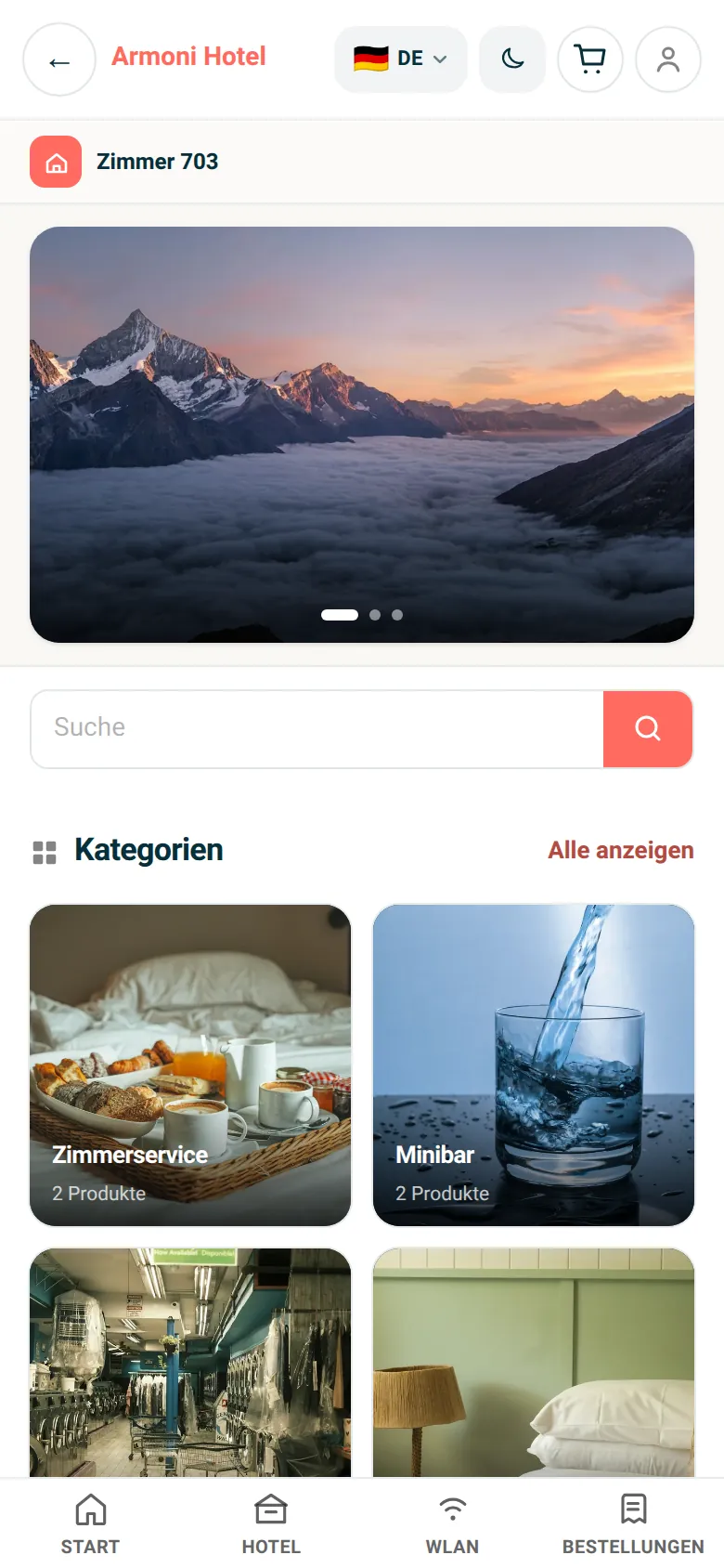 Zimmerservice und Hotelleistungen