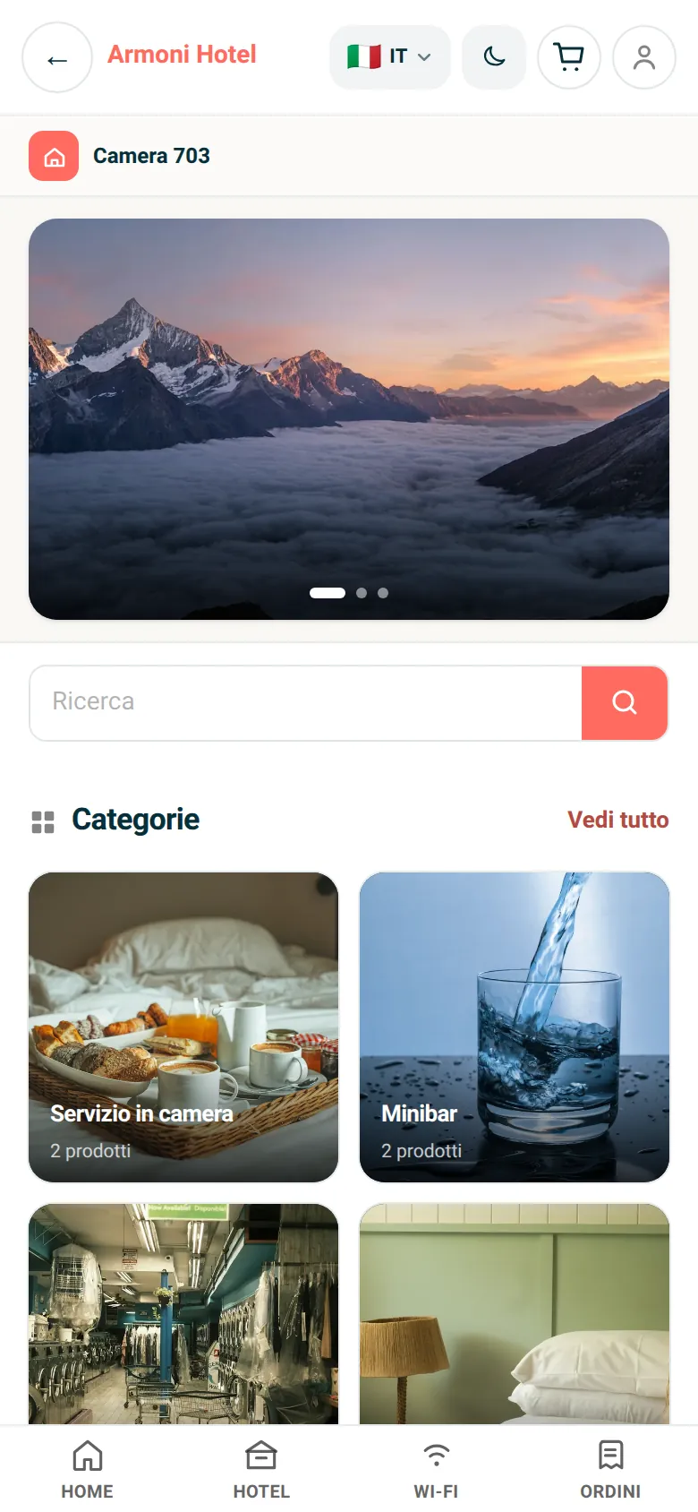 Servizio in camera e servizi dell'hotel