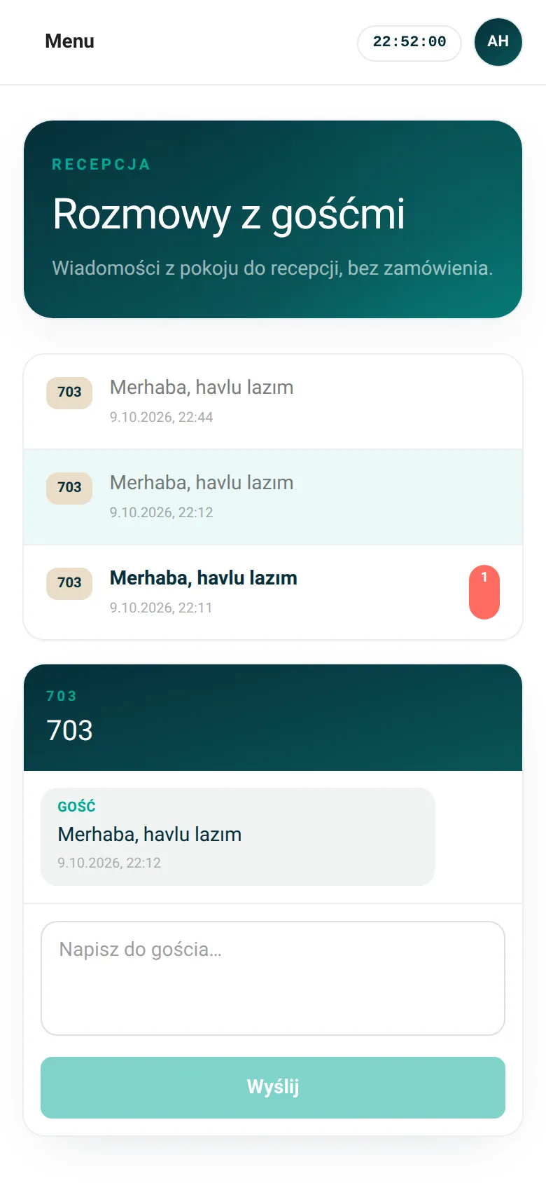 Recepcja · Czat