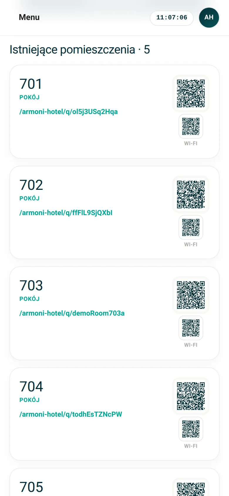 Pokoje: automatyczny QR dla każdego
