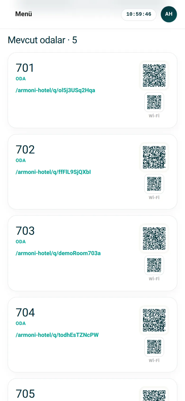 Odalar: her odaya otomatik QR