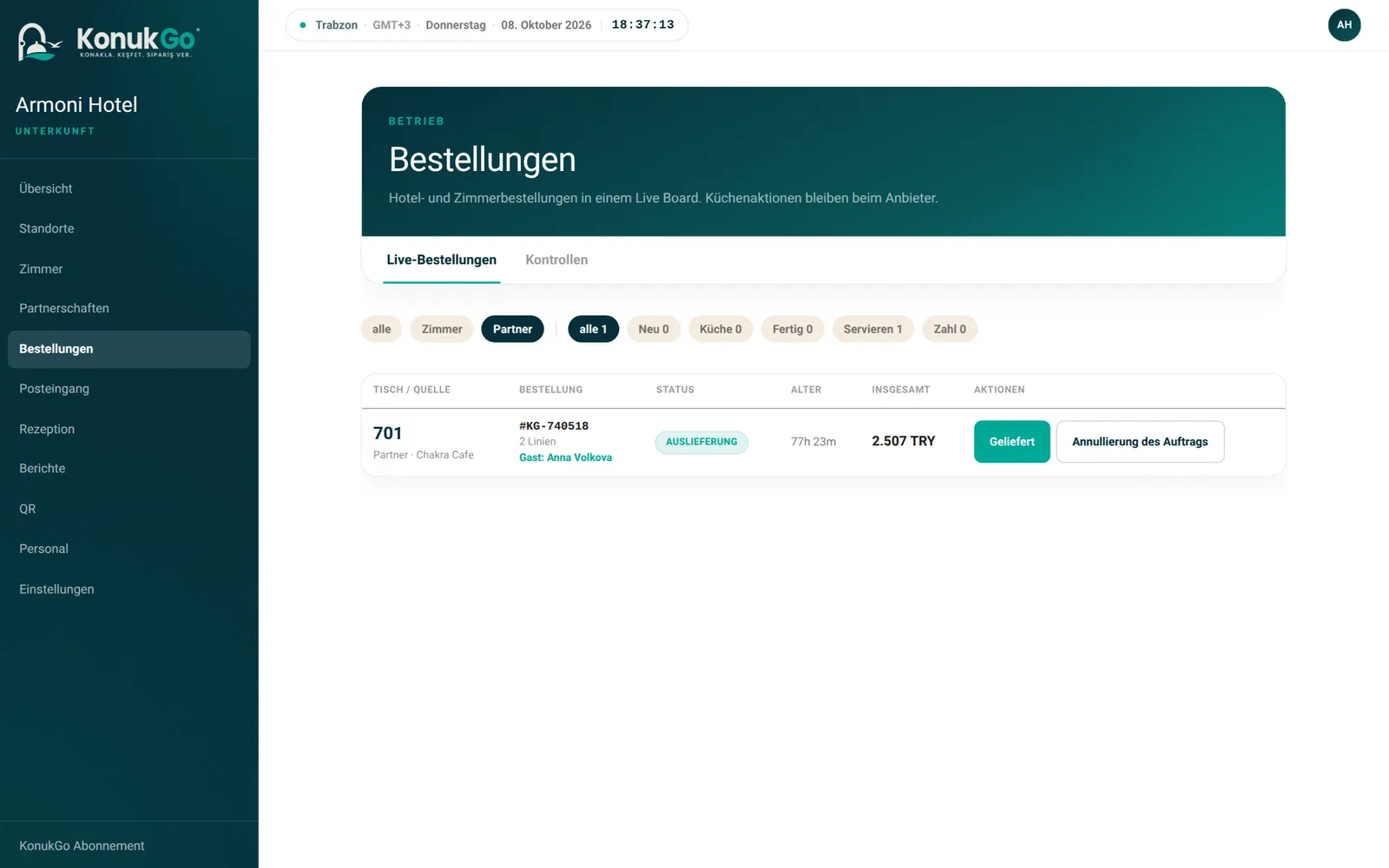 Bestellungen: Live-Übersicht