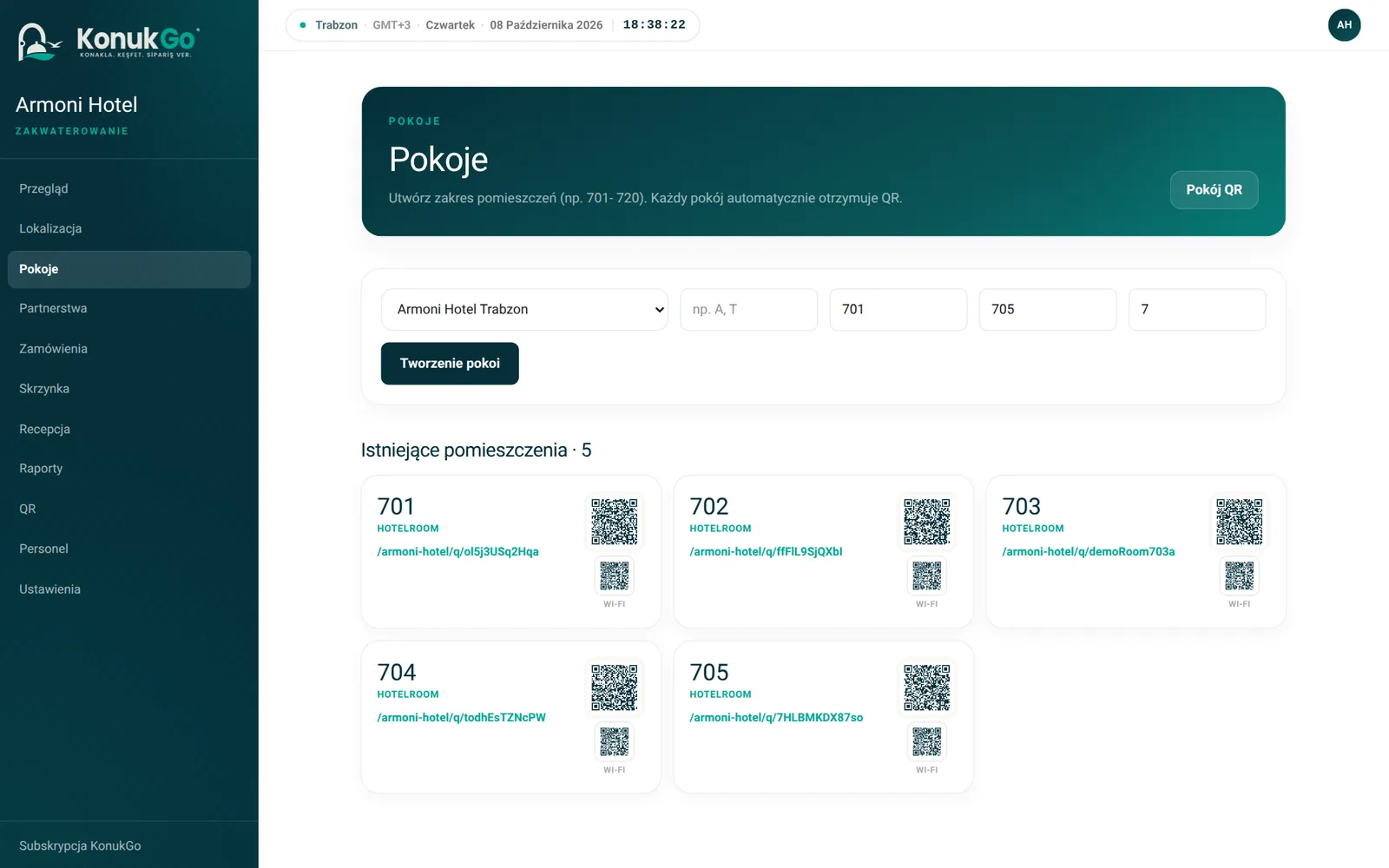 Pokoje: automatyczny QR dla każdego